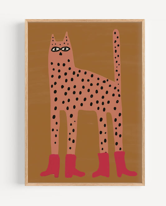 Close-up detail of Fancy Feline red boots illustration texture