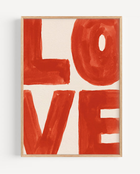 Love typography fine art print with terracotta watercolor lettering