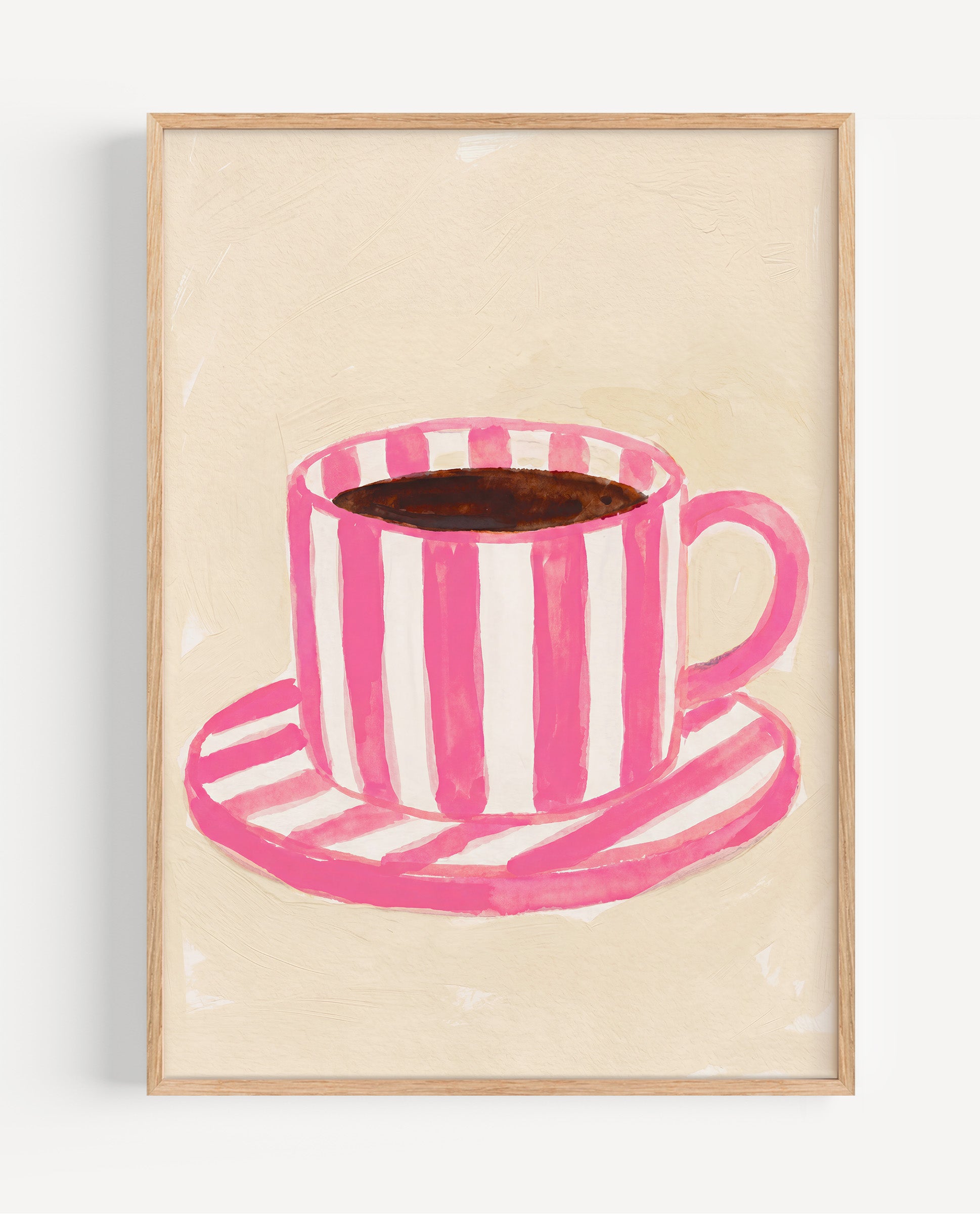 Morning Cup coffee still life fine art print with pink striped cup