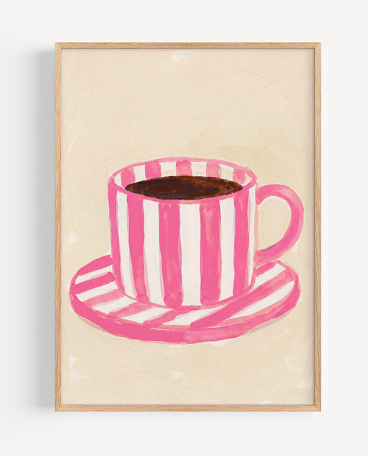 Morning Cup coffee still life fine art print with pink striped cup