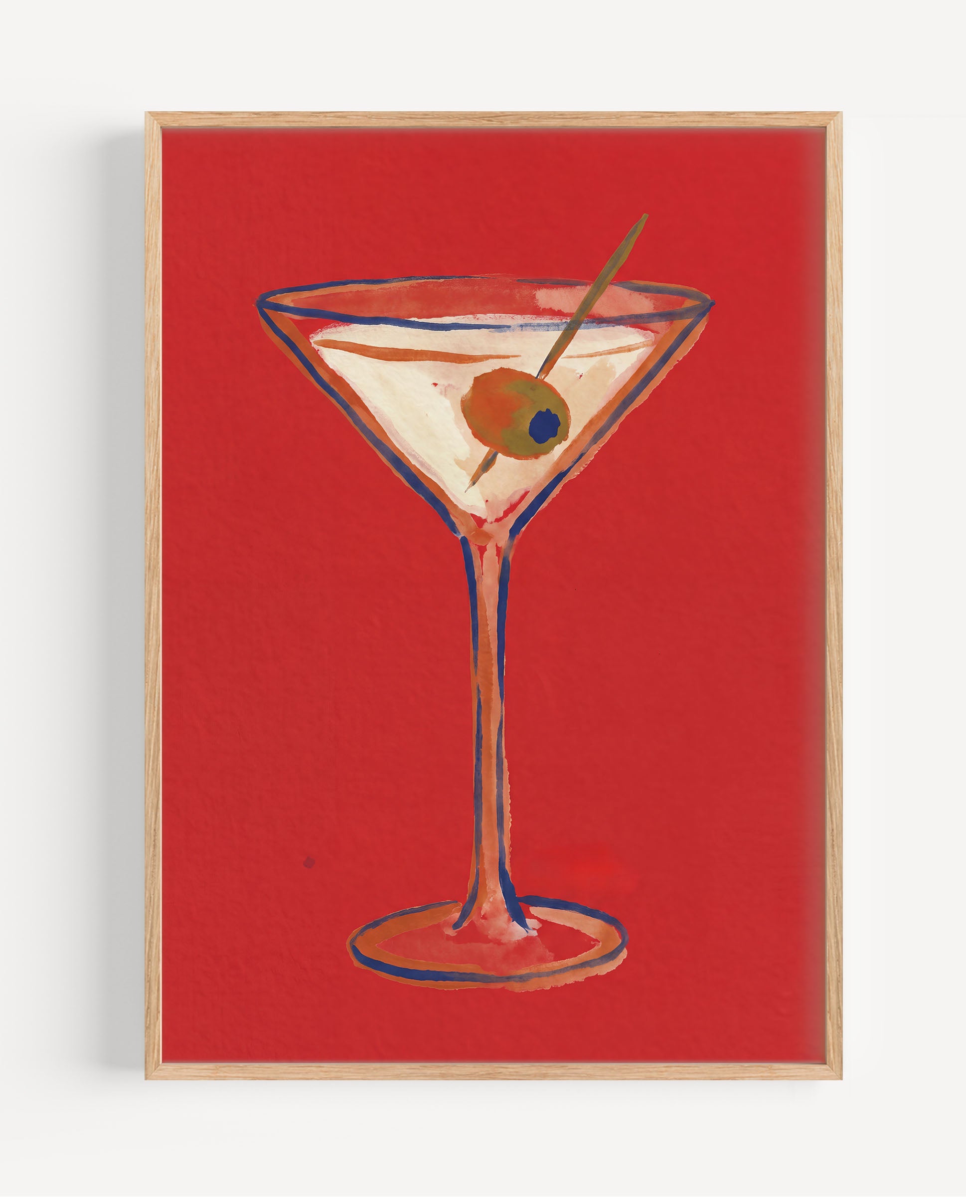 Olive & Gin martini still life fine art print on bold red background