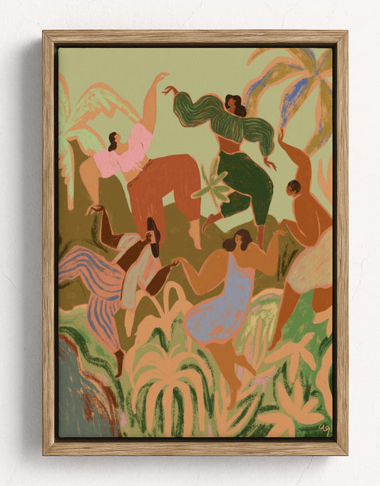 Spring Frolic by Arty Guava canvas print with dancing women in nature