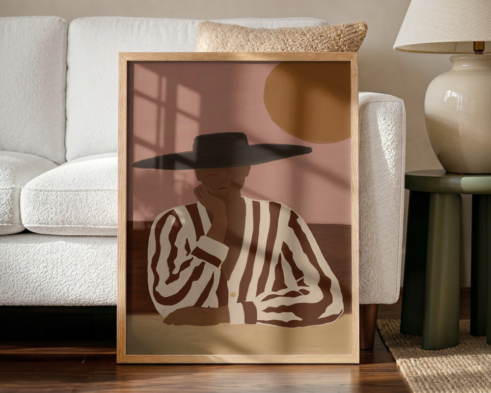 Sun & Stripes portrait fine art print with wide-brim hat and striped attire