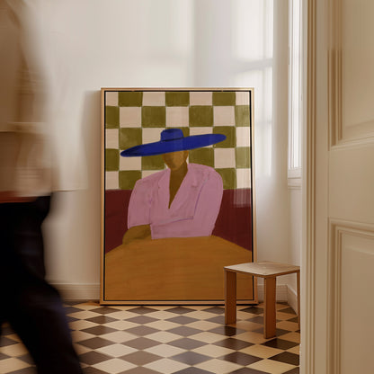 Editorial fashion illustration with checkerboard background wall art