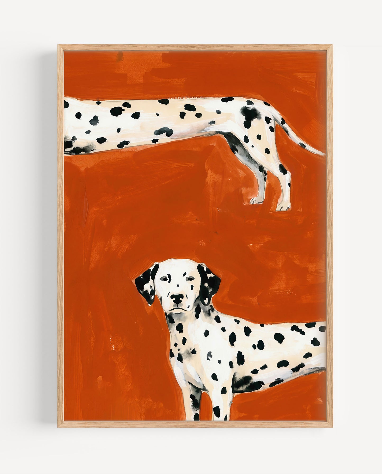 Illustrated Dalmatian dog art print on terracotta background
